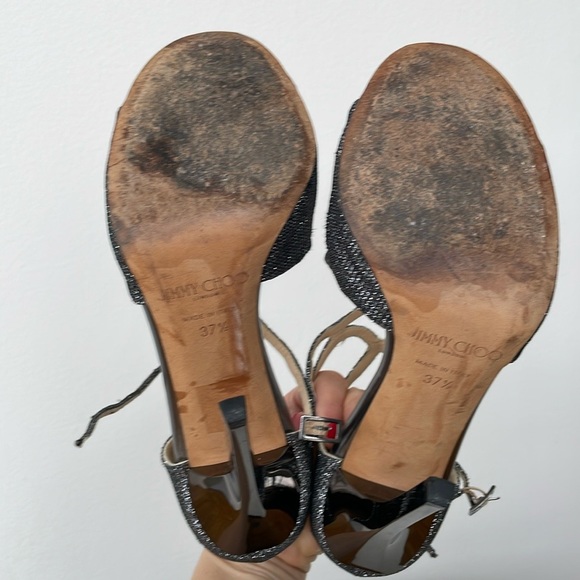 JIMMY CHOO DARK GREY GLITTER LEATHER LANCE HEELS, 37.5 - Picture 6 of 6